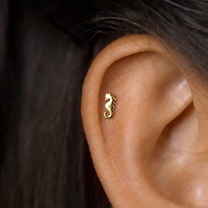 Tiny Seahorse Stud Earring, Unisex, Gold, Silver SS701 Butterfly End, SS702 Screw Ball End (Type A) LR