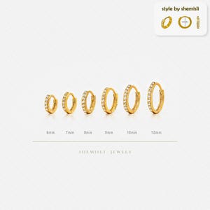 Simple White Stone, Clear CZ Hoop Earring, Huggies, 6, 7, 8, 9, 10, 12mm, Unisex, Gold, Silver SH046, SH047, SH048, SH049, SH050, SH051