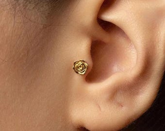 Rose Tragus Stud, Threadless Flat Back Earring, Minimalist Style, A-SS1052