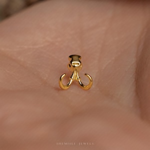 Tiny Wolly Mammoth Skull Threadless Flat Back Earring, 20,18,16ga, 5-10mm Unisex, Surgical Steel SHEMISLI SS1265