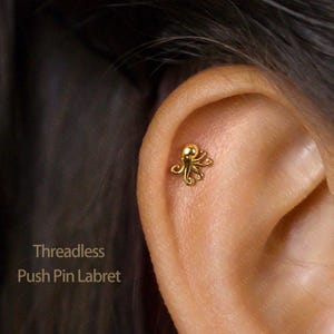 Boucle d'oreille sans filetage à dos plat Tiny Octopus, calibre 20,18,16, 5-10 mm unisexe, acier chirurgical SHEMISLI SS576