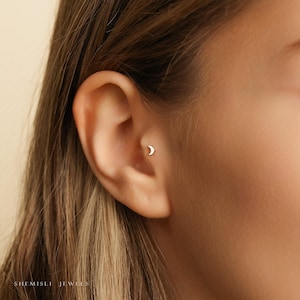 Tige tragus sans filetage, super petite lune, dos plat, calibre 20,18,16, 5-10 mm unisexe, acier chirurgical SHEMISLI SS904