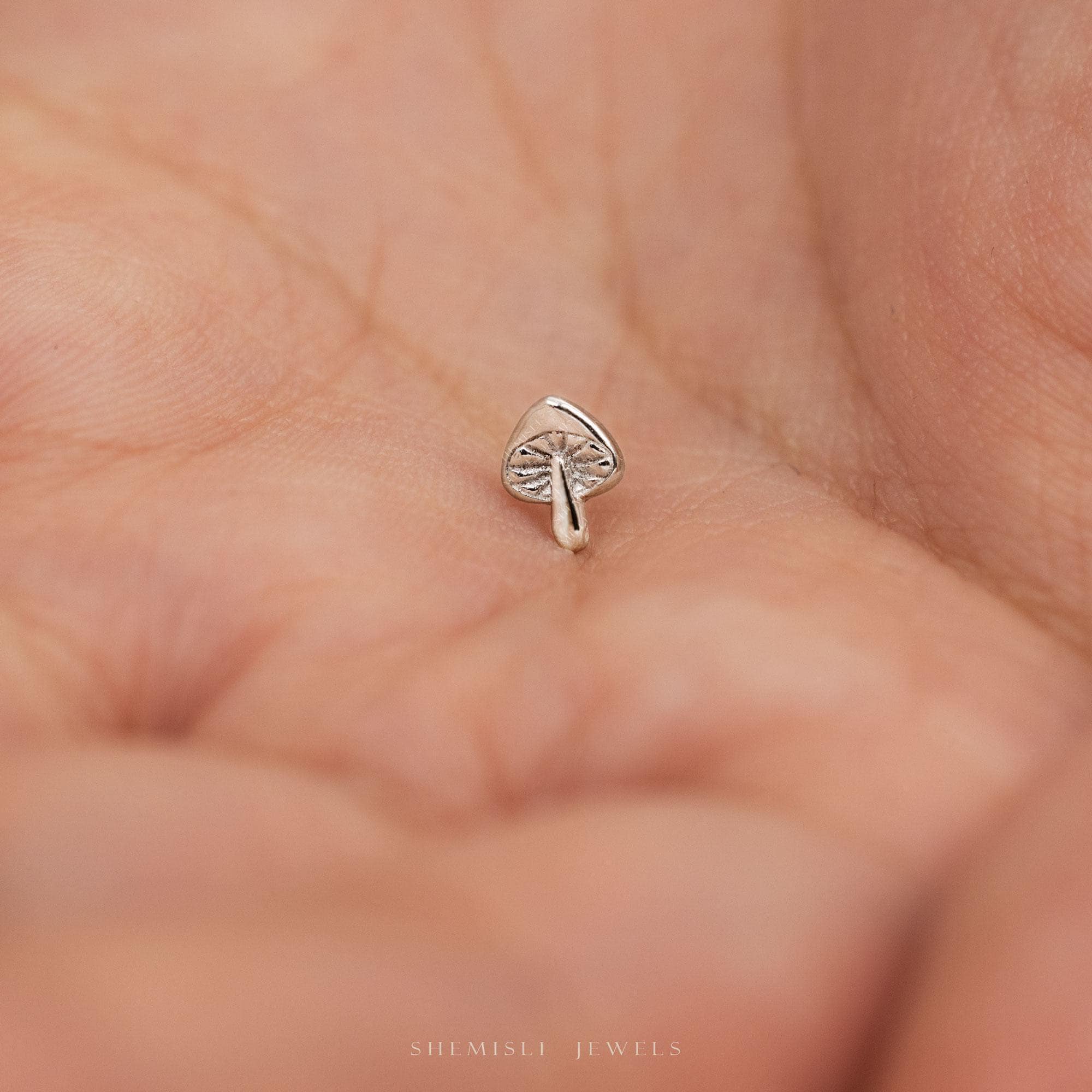 Tiny Mushroom Threadless Flat Back Earring, 20,18,16ga, 5-10mm Unisex, Stainless Steel SHEMISLI SS1083