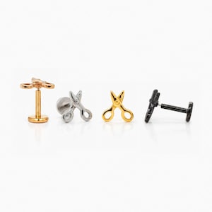 Scissors Stud, Threadless Flat Back Earring, Minimalist Style, A-SS981