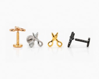 Scissors Stud, Threadless Flat Back Earring, Minimalist Style, A-SS981