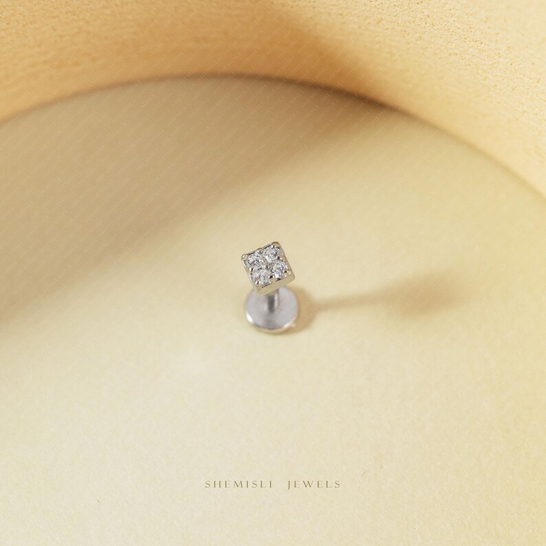 Square Tragus Stud, Threadless Flat Back Earring, Minimalist Style, A-SS899 image 5
