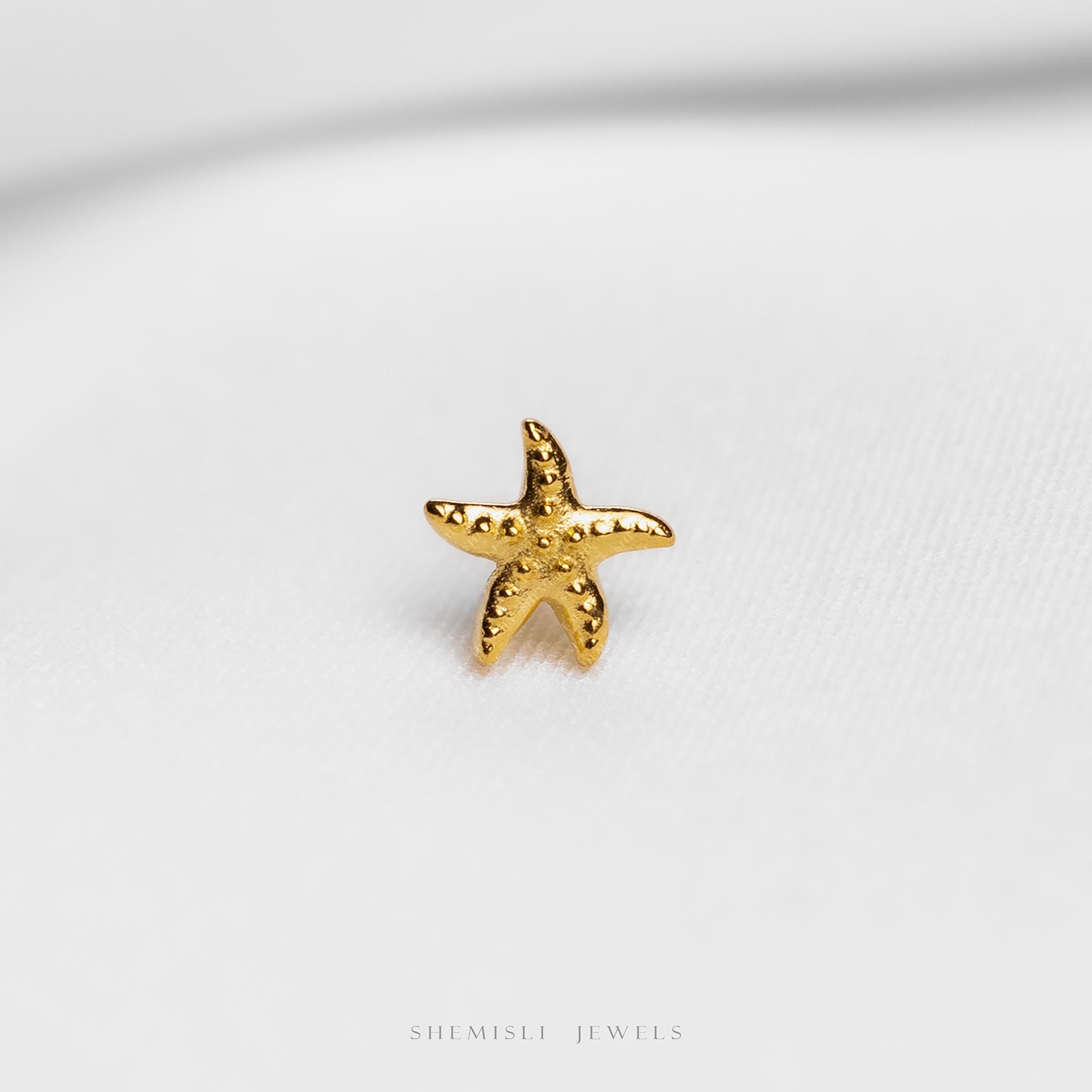 Tiny Starfish Threadless Flat Back Earring, 20,18,16ga, 5-10mm Unisex, Stainless Steel SHEMISLI SS1149