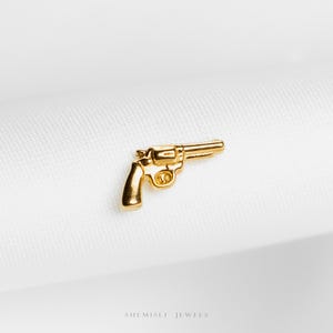 Petite boucle d'oreille sans filetage à dos plat Revolver Gun, calibre 20,18,16, 5-10 mm unisexe, acier chirurgical SHEMISLI SS1191