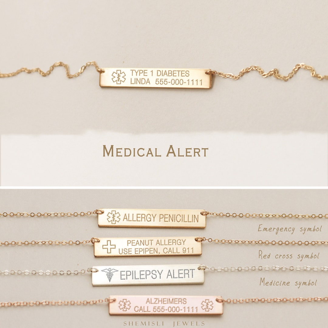 Medical Alert Necklace, Medical Id Jewelry, Assistance on Nut Allergy, Type 1 Diabetes