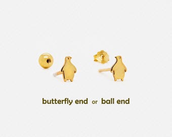 Penguin Stud, Butterfly End or Screw Ball End Earring, Minimalist Style, A-SS677 SS678