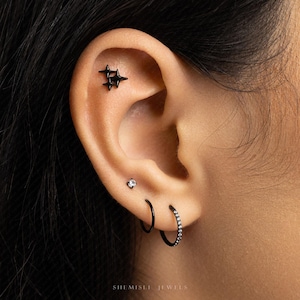 Boucle d'oreille sans filetage à dos plat Tiny Twinkle Stars, calibre 20,18,16, 5-10 mm unisexe, acier chirurgical SHEMISLI SS1138