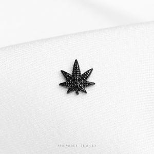 Tiny Black Weed Leaf Threadless Flat Back Earring, 20,18,16ga, 5-10mm Unisex, Surgical Steel SHEMISLI SS1119