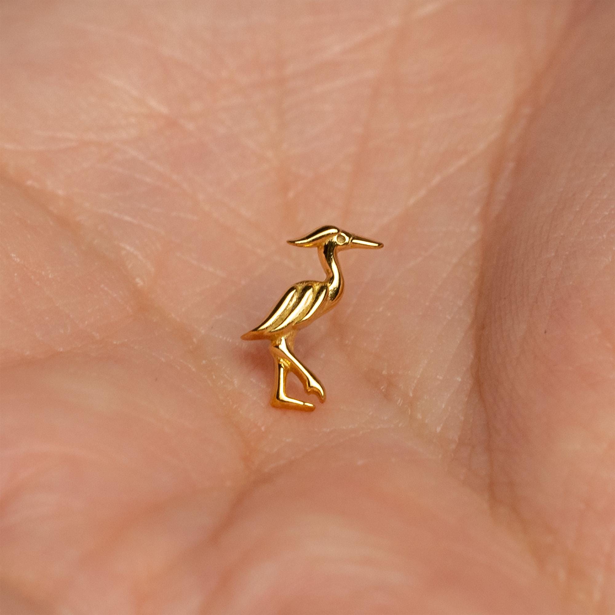 Tiny Heron Threadless Flat Back Earring, 20,18,16ga, 5-10mm Unisex, Stainless Steel SHEMISLI SS1193