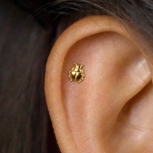 Beetle Stud, Threadless Flat Back Earring, Minimalist Style, A-SS574