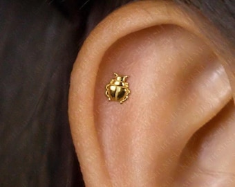 Beetle Stud, Threadless Flat Back Earring, Minimalist Style, A-SS574