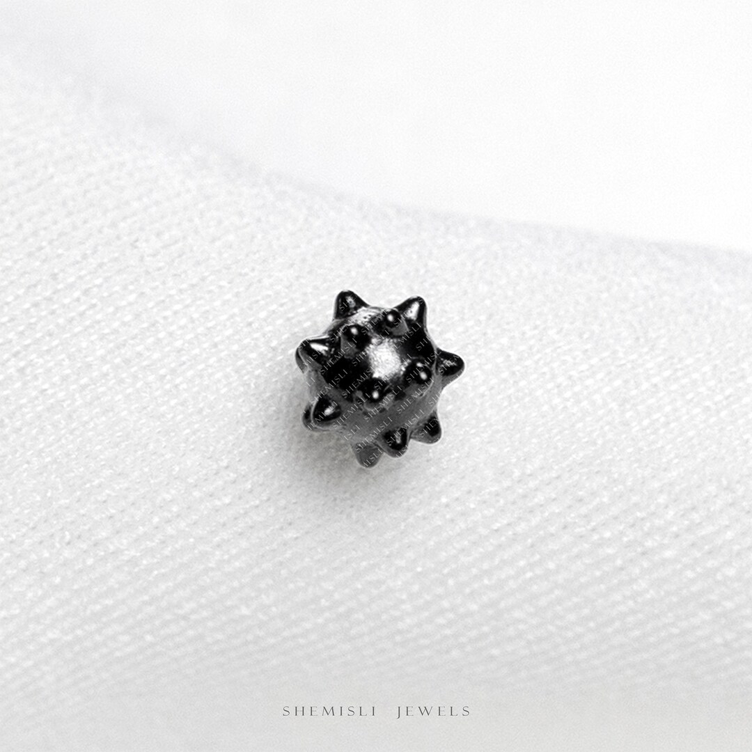 Tiny Black Spiky Ball Threadless Flat Back Earring, 20,18,16ga, 5-10mm Unisex, Stainless Steel SHEMISLI SS1141