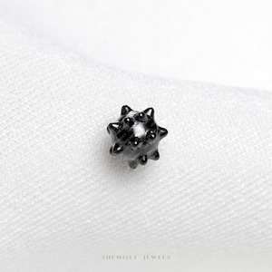 Petite boucle d'oreille noire sans filetage avec boule avec pointes, calibre 20,18,16, 5-10 mm unisexe, acier chirurgical SHEMISLI SS1141