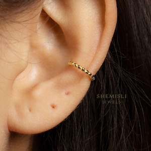 Manchette conque avec perles simples, boucle d'oreille sans piercing, unisexe, or, argent SHEMISLI SF014
