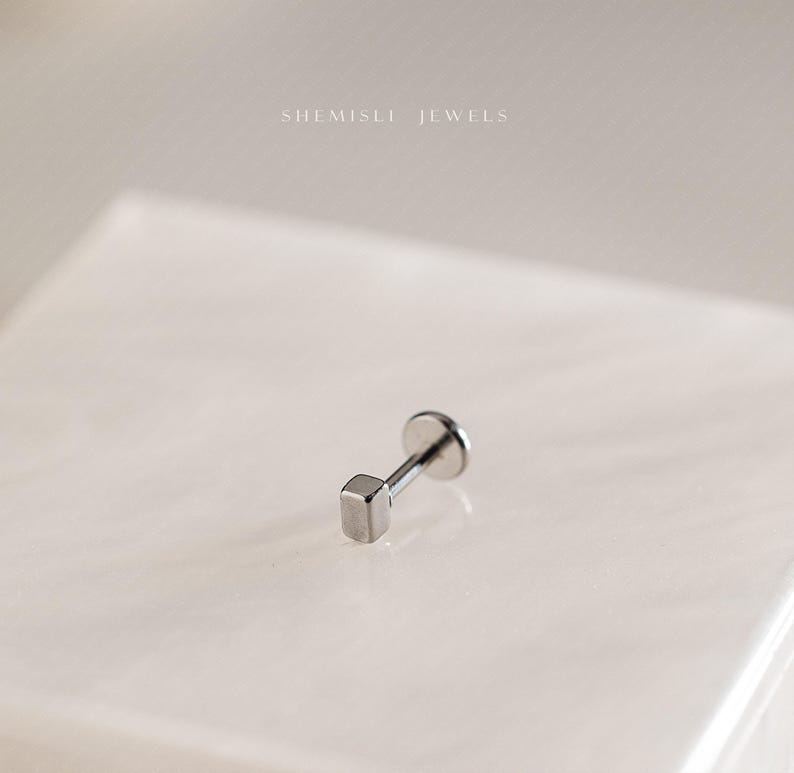 Rectangle Tragus Stud, Threadless Flat Back Earring, Minimalist Style, A-SS591 image 4