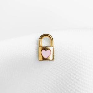 Padlock Pink Heart Stud, Threadless Flat Back Earring, Minimalist Style, A-SS1158