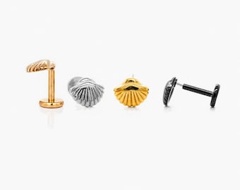 Fan Shaped Shell Stud, Threadless Flat Back Earring, Minimalist Style, A-SS926