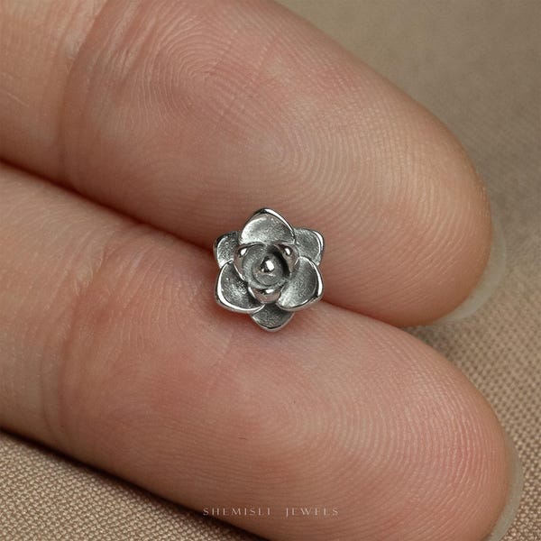 Magnolia Flower Stud, Threadless Flat Back Earring, Minimalist Style, A-SS1337