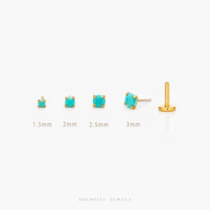 Tiny Turquoise Threadless Flat Back Earring, December Birthstone, 20,18,16ga, 5-10mm, Unisex, Surgical Steel SS511 SS512 SS513 SS514