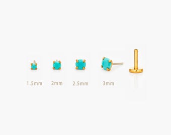 Turquoise Stud, Threadless Flat Back Earring, Minimalist Style, A-SS511 SS512 SS513 SS514