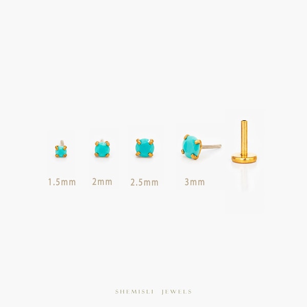 Turquoise Stud, Threadless Flat Back Earring, Minimalist Style, A-SS511 SS512 SS513 SS514