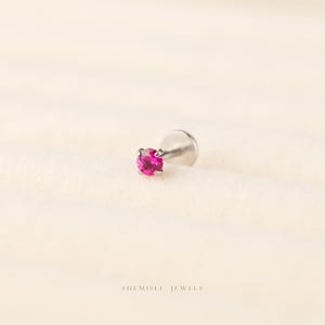 Tiny Ruby Threadless Flat Back Tragus Stud, July Birthstone, 20,18,16ga, 5-10mm, Unisex, Surgical Steel SHEMISLI SS615