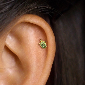 Clous d'oreilles Petite tortue de mer verte, unisexe, or, argent SS813 extrémité papillon, extrémité sphérique à vis SS814 (type A) LR