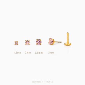 Petite boucle d'oreille sans fil à dos plat en tourmaline rose calibre 20,18,16, 5-10 mm, Unisexe, Acier chirurgical, SHEMISLI SS621 SS622 SS623 SS624