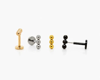 3 Beads Stud, Threadless Flat Back Earring, Minimalist Style, A-SS593