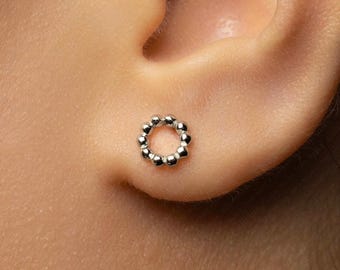 Beaded Circle Stud, Threadless Flat Back Earring, Minimalist Style, A-SS1794
