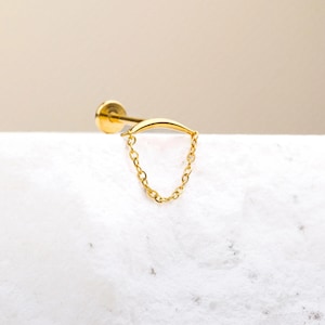 Dangle Chain Stud, Threadless Flat Back Earring, Minimalist Style, A-SS1001