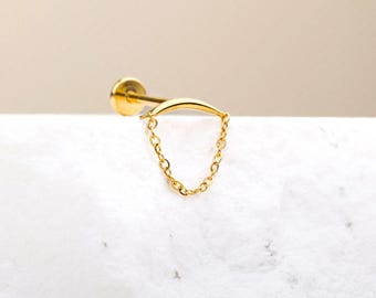 Dangle Chain Stud, Threadless Flat Back Earring, Minimalist Style, A-SS1001