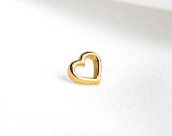 Open Heart Stud, Threadless Flat Back Earring, Minimalist Style, A-SS1203