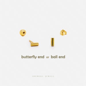 Clous d'oreilles petite barre Dainty, unisexe, or, argent SHEMISLI SS655 embout papillon, embout boule à visser SS656 (type A)