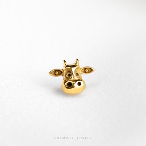 Petite boucle d'oreille sans filetage à dos plat, tête de vache, calibre 20,18,16, 5-10 mm unisexe, acier chirurgical SHEMISLI SS1261