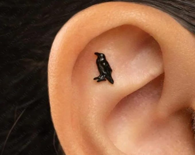 Black Crow Raven Stud, Threadless Flat Back Earring, Minimalist Style, A-SS1064