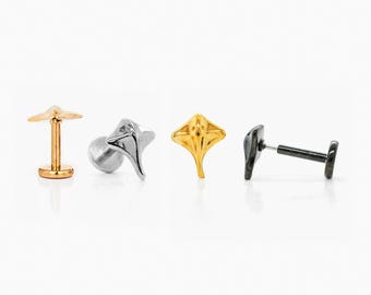 Stingray Stud, Threadless Flat Back Earring, Minimalist Style, A-SS984