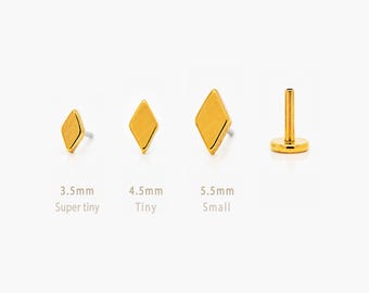 Diamond Shape Stud, Threadless Flat Back Earring, Minimalist Style, A-SS721 SS722 SS756