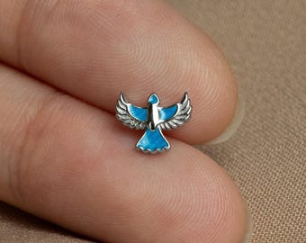 Clou volant mésange bleue, boucle d'oreille sans filet à l'arrière plat, style minimaliste, A-SS1293