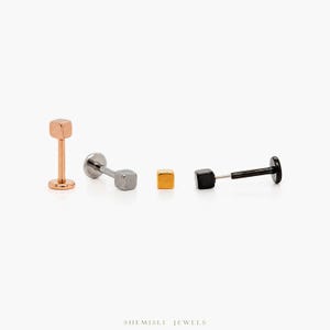 Boucle d'oreille sans filetage à dos plat Tiny Cube, calibre 20,18,16, 5-10 mm, Unisexe, Acier chirurgical, SHEMISLI SS566