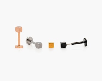 Cube Stud, Threadless Flat Back Earring, Minimalist Style, A-SS566
