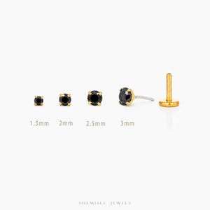 Tiny Black Stone Threadless Flat Back Earring, 20,18,16ga, 5-10mm, Unisex, Surgical Steel, SHEMISLI SS519 SS520 SS521 SS522