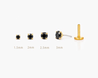 Black Stone Stud, Threadless Flat Back Earring, Minimalist Style, A-SS519 SS520 SS521 SS522