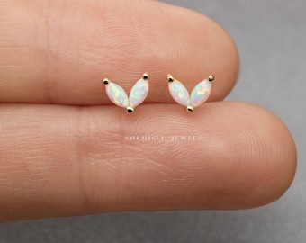 Opal Flower Leaf Stud, Butterfly End or Screw Ball End Earring, Minimalist Style, A-SS204 SS735