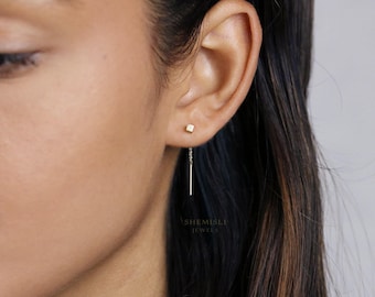 Super Tiny Cuboid  Ear Threader,  Unisex, Gold, Silver SHEMISLI - ST009 NOBKG