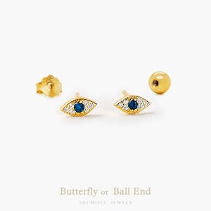 Evil Eye CZ Stud Earring, Protection Stud, Unisex, Gold, Silver SHEMISLI SS048 Butterfly End, SS972 Screw Ball End (Type A)